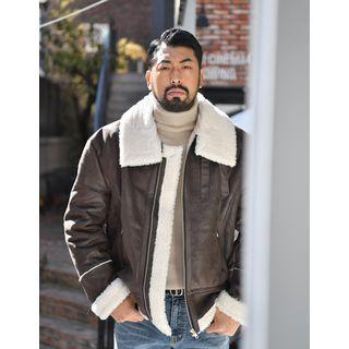 Wide-collar Faux-shearling Boxy Jacket