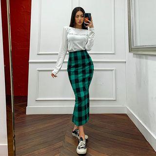 High-waist Gingham Long Mermaid Skirt