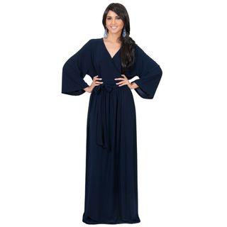 Wrap Front Long-sleeve A-line Maxi Dress