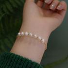 Freshwater Pearl Stainless Steel Open Bangle 1 Pc - Gold & White - One Size