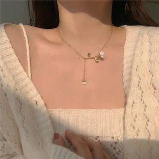 Rhinestone Flower Necklace N-186 - White - One Size