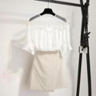 Set: Bell-sleeve Blouse + Mini A-line Skirt