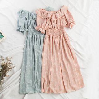 Off-shoulder Midi A-line Chiffon Dress