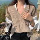 Plain Cable-knit Vest / Long-sleeve Plain Shirtdress