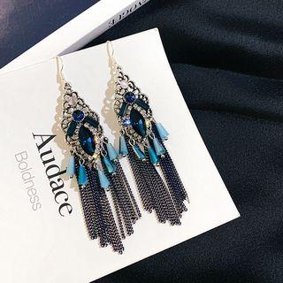 Gemstone Dangle Earring 1 Pair - Fringe - Black & Blue - One Size