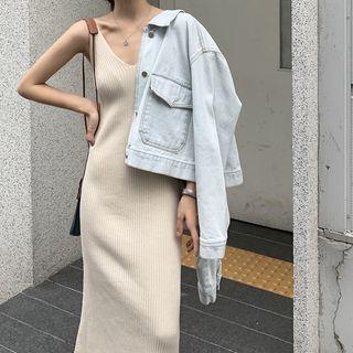 Spaghetti Strap Midi Ribbed Knit Dress