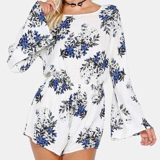 Print Bell-sleeve Playsuit