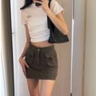 Denim Mini Skirt / Short-sleeve Plain Top