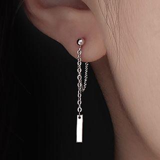 Bar Chain Ear Stud 1 Pair - Silver - One Size