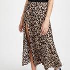 High-waist Printed Slited Midi Skirt