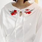 Rose-embroidered Collar Tie-neck Blouse