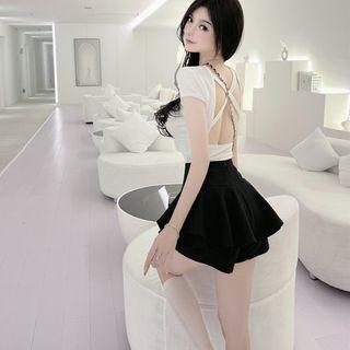 Short-sleeve Open Back T-shirt / Ruffle Skort