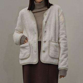 V-neck Patch-pocket Fleece Jacket