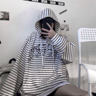 Striped Zip Hoodie Stripe - Off-white - One Size