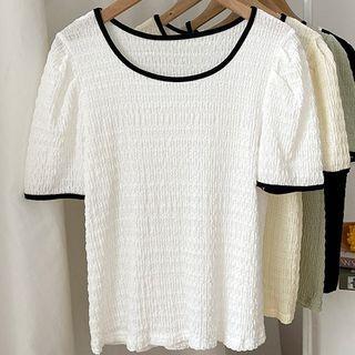 Contrast Trim Ruched Short-sleeve Top
