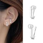 Faux Pearl Cuff Earring With Earring Back - 1 Pair - Silver - One Size