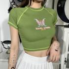 Butterfly Patterned Short-sleeve Crop Top