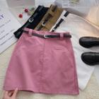 High-waist Plain A-line Skirt With Belt