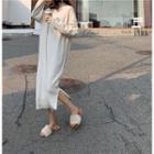 Turtleneck Long-sleeve Side-slit Midi Sweater Dress
