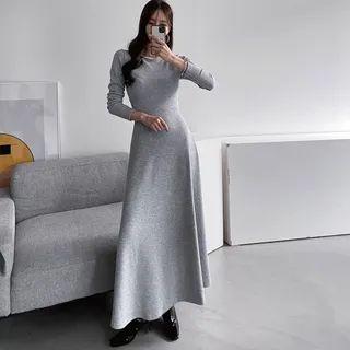 U-neck Ribbed Maxi Dress