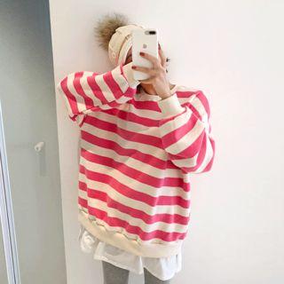 Layered-hem Oversized Stripe Sweatshirt