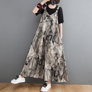 Print Wide Leg Jumper Pants Gray - One Size