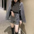 Set: Tweed Cape Coat + Wide-leg Shorts