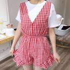 Set: Plaid Pinafore Playsuit + Short Sleeve T-shirt