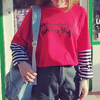 Stripe Mock Two-piece Long-sleeve T-shirt
