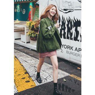Drawstring-hem Lettering Appliqu  Jacket