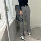 Deep-slit Houndstooth Boot-cut Pants