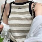 Halter-neck Embroidered Striped Top