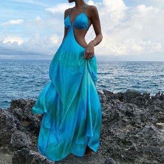 Spaghetti Strap Cutout Gradient Maxi Sundress