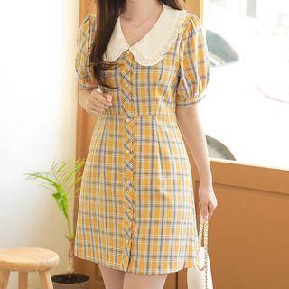 Frilled Chelsea-collar Plaid Dress