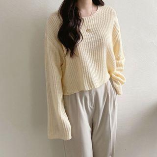Drop-shoulder Waffle Knit Top