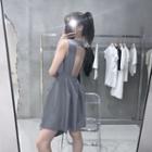 Plain Sleeveless Cutout-back Mini A-line Dress