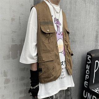 Lettering Cargo Vest Curcumin - One Size
