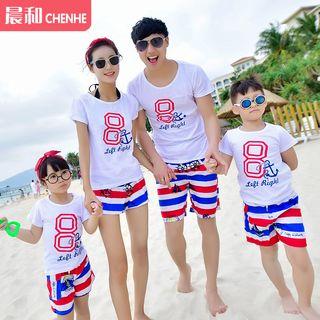 Family Number Short-sleeve T-shirt / Stripe Swim Shorts