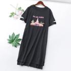 Short-sleeve Sequined Midi T-shirt Dress Black - L