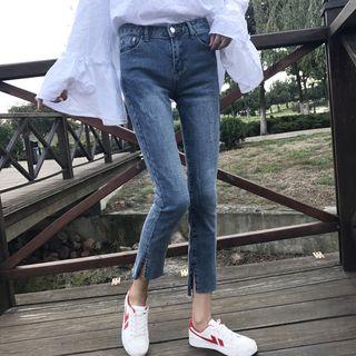 High-waist Irregular Cropped Jeans