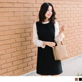 Mock Two Piece Ruffled Neck Dress