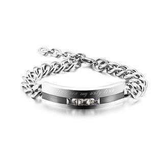 Fashion Elegant Silver Black Geometric Rectangular 316l Stainless Steel Bracelet With Cubic Zirconia Silver - One Size
