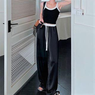 Sleeveless Two Tone Crop Top / Drawstring Pants