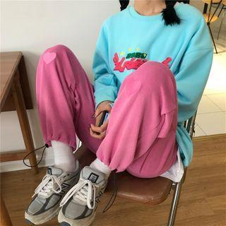 Drawstring Hem Plain Corduroy Sweatpants