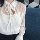 Set: Tie-front Long-sleeve Blouse + Camisole