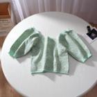 Short-sleeve Patterned Knit Top Green - One Size