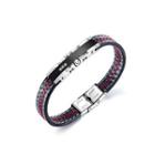 Simple And Fashion Geometric Rectangular 316l Stainless Steel Leather Bracelet With Cubic Zirconia Silver - One Size