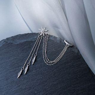 Rhinestone Star Fringe Dangle Earring With Ear Cuff As Shown In Figure - One Size