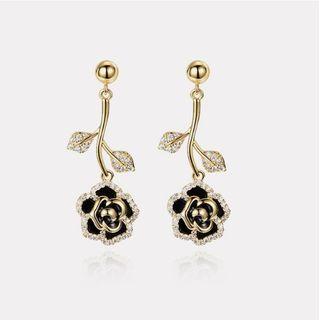 Rhinestone Rose Drop Earring 1 Pair - Gold - One Size