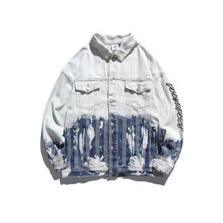Smiley Print Gradient Denim Jacket